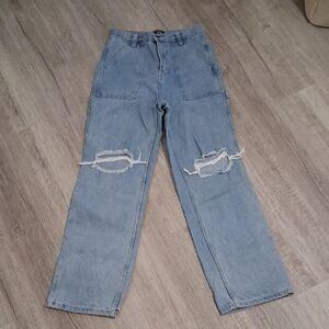 Women's Light Blue Distressed Straight Jeans